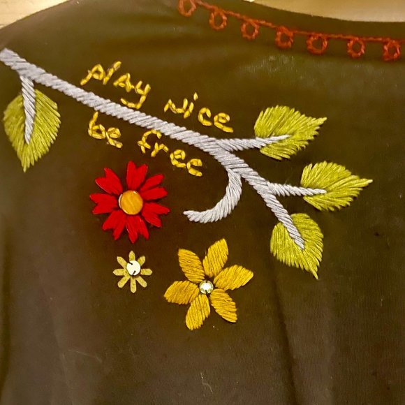 DOUBLE D RANCH Black Red Blue EMBROIDERED FLOWERS SEQUINS BEADS Knit DRESS XS! - Picture 9 of 9